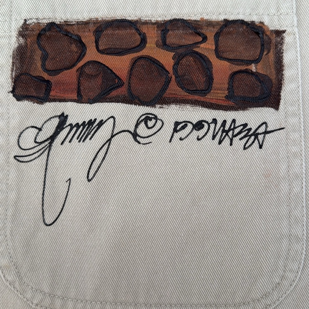 Vintage 90s Haik’s Khaki Hand-painted Giraffe Denim Shortalls Jumper Medium - Picture 8 of 8